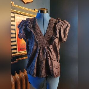 Elegant Black Eyelet Women's Top